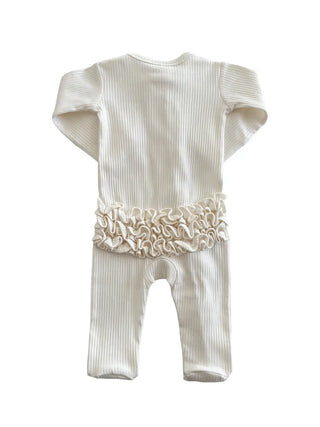 Ivory Organic Ribbed Frill Zip Footie