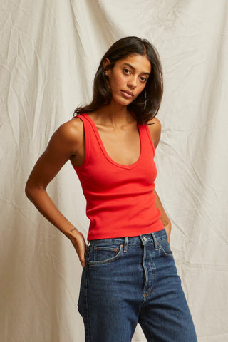Perfect White Tee - Maria Structured V Neck Tank - Poppy