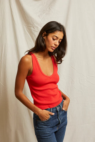 Perfect White Tee - Maria Structured V Neck Tank - Poppy