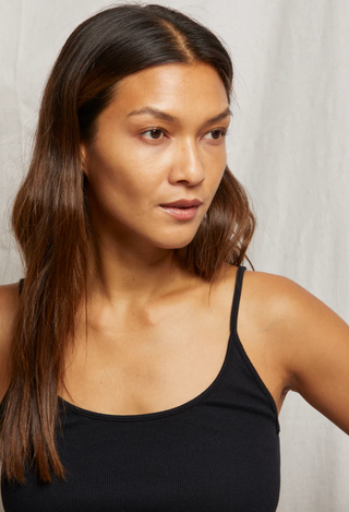 Perfect White Tee- Tiff Ribbed Skinny Banded Tank- True Black