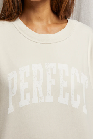 Perfect White Tee- Perfect French Terry LS Crewneck with Screen Print- Sugar