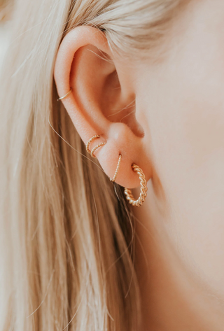 Hello Adorn Tiny Hoops- Twisted Gold 7mm