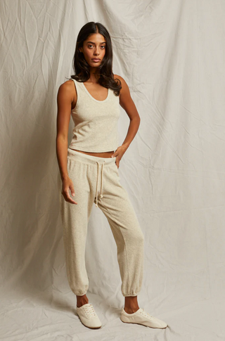 Perfect White Tee- Logo Loop Terry Jogger- Oatmeal