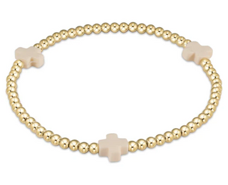 Signature Cross Gold Pattern 3mm Bead Bracelet- Off White / Enewton