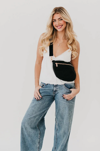 Rachel Raffia Bum Bag / Black