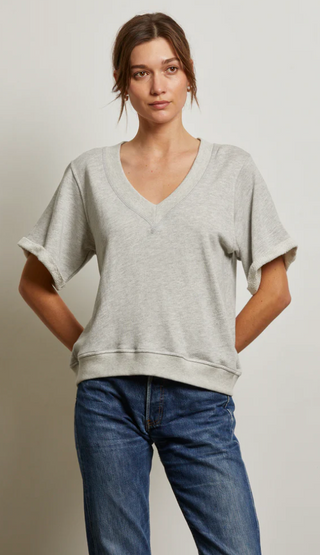 Briggs French Terry Short Sleeve Rolled Crew Sweatshirt / Heather Grey / Perfect White Tee