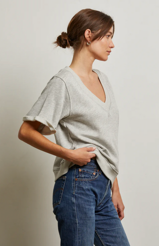 Briggs French Terry Short Sleeve Rolled Crew Sweatshirt / Heather Grey / Perfect White Tee