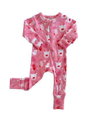 Reindeer Pink Organic 2-Way Zip Romper