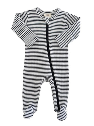 Black Stripe Organic Ribbed Zip Footie