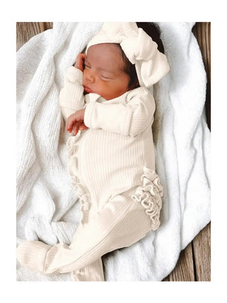 Ivory Organic Ribbed Frill Zip Footie