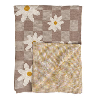 Daisy Knit Cotton Baby Blanket / Checkered Pattern