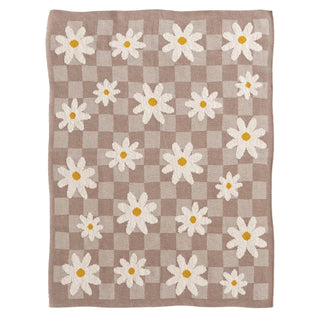 Daisy Knit Cotton Baby Blanket / Checkered Pattern