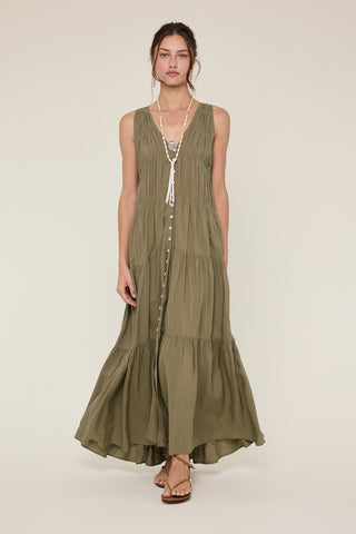 Alina Textured Button-Up Maxi Dress - Olive
