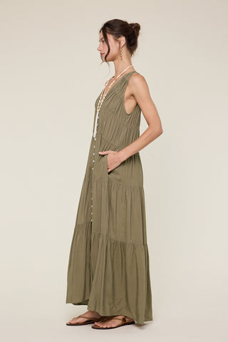 Alina Textured Button-Up Maxi Dress - Olive