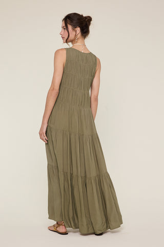 Alina Textured Button-Up Maxi Dress - Olive