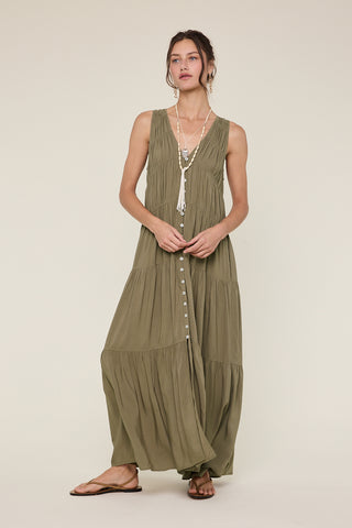 Alina Textured Button-Up Maxi Dress - Olive