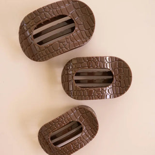 Brown Crocodile Small Flat Round Hair Clip // Teleties