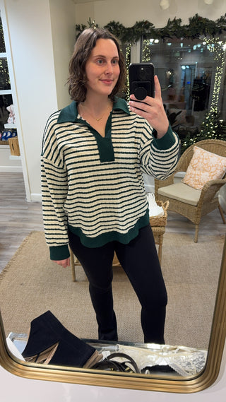 Liana Striped Long Sleeve Polo Top