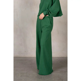 Wells Heavy Cotton French Terry Wide Leg Sweatpants - Hunter Green