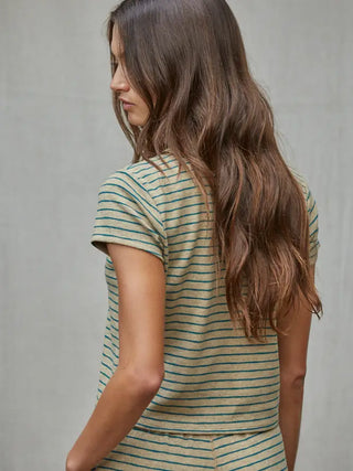 Midweek Striped Short Sleeve Top - Basil Green