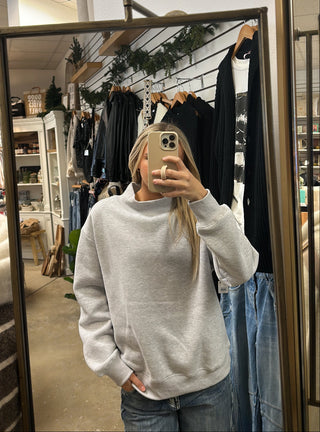 Mia Mock Neck Sweatshirt - Light Heather Grey