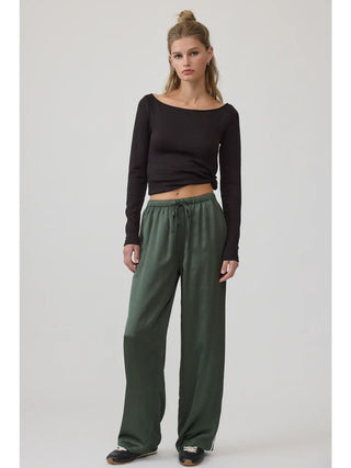 Miret Elastic Waist Straight Pants - Deep Green