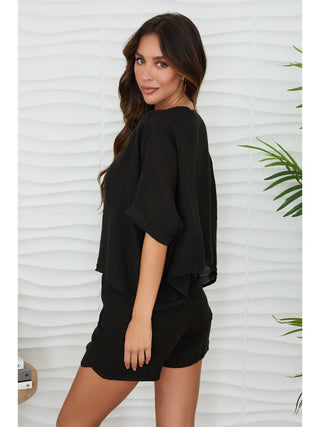 Hollis V-Neck Dolman Sleeve Top - Black