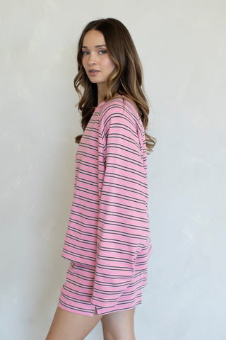 Emilia Stripe Top -  Pink/Brown