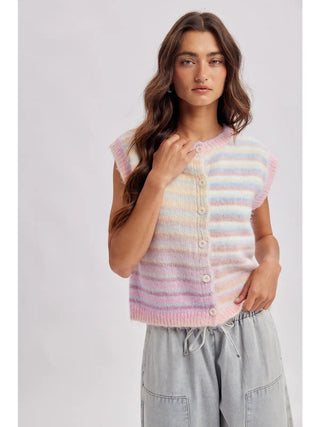 Lorelai Rainbow Stripe Sweater Vest - Sky Purple