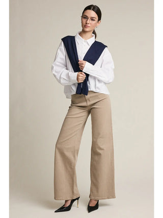 Shirlee Button Down w/ Knit Shawl Set - White & Navy