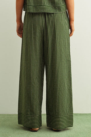 Lainey Striped Print Straight Wide Leg Pants - Green
