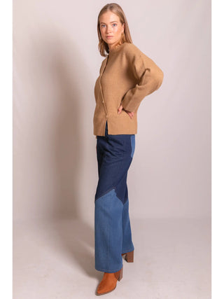 Carly Knit Asymmetrical Front Cardigan - Taupe