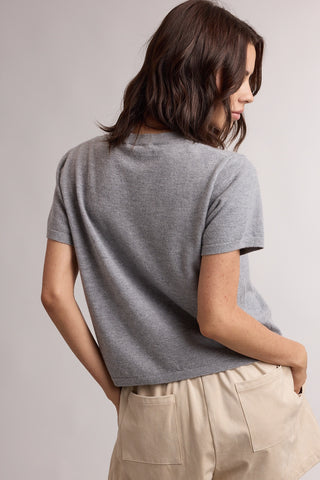 Eliana Short Sleeve Crew Knit Top - Heather Grey
