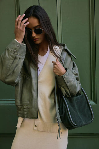 Barlow Suede Bucket Bag - Dark Olive // Free People