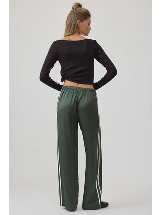 Miret Elastic Waist Straight Pants - Deep Green