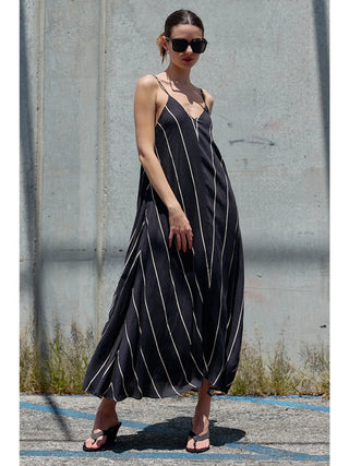Haven Natural Stripe Vacation Dress - Chocolate Brown