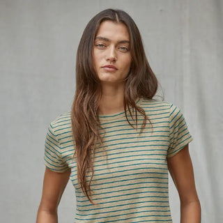 Midweek Striped Short Sleeve Top - Basil Green