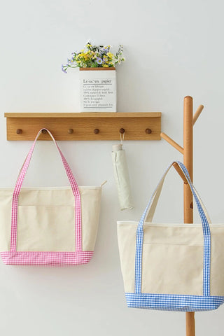 Taylor Pink Gingham Canvas Tote Bag