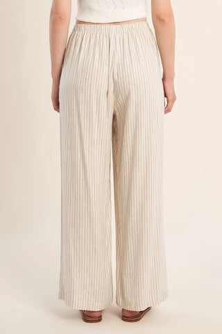 Molly Casual Striped Linen Trousers - Light Beige