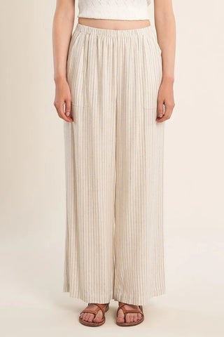 Molly Casual Striped Linen Trousers - Light Beige