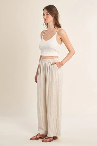 Molly Casual Striped Linen Trousers - Light Beige