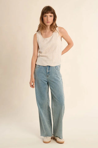 River Linen Woven Top - Light Beige