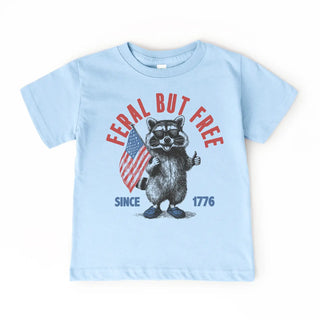 Kids 4th of July Tee - Feral & Free - Blue