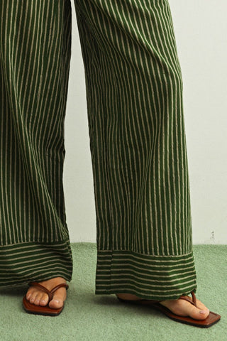 Lainey Striped Print Straight Wide Leg Pants - Green