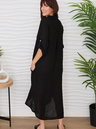 Kaitlyn Linen Black Dress