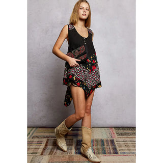 Floral Beaded Black Chain Mini Shoulder Bag