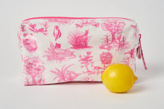 Pink Toile Makeup Bag - Outdoors Print