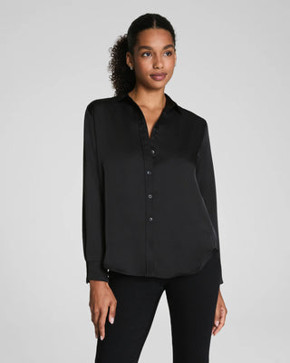 Spanx Silky Smooth Button Down Top - Classic Black