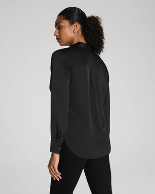 Spanx Silky Smooth Button Down Top - Classic Black
