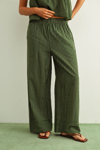 Lainey Striped Print Straight Wide Leg Pants - Green